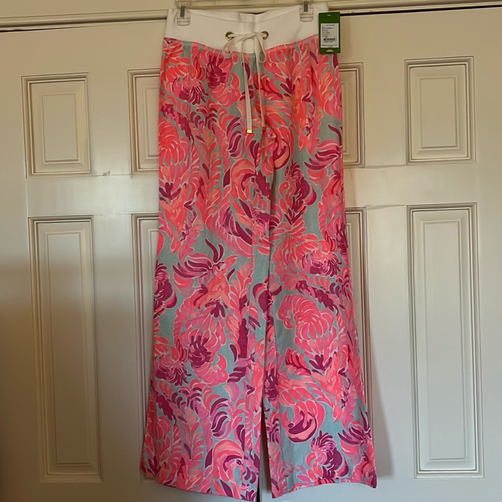 NWT LILLY PULITZER BEACH PANT POOLSIDE BLUE LOVE BIRDS SIZE SMALL
